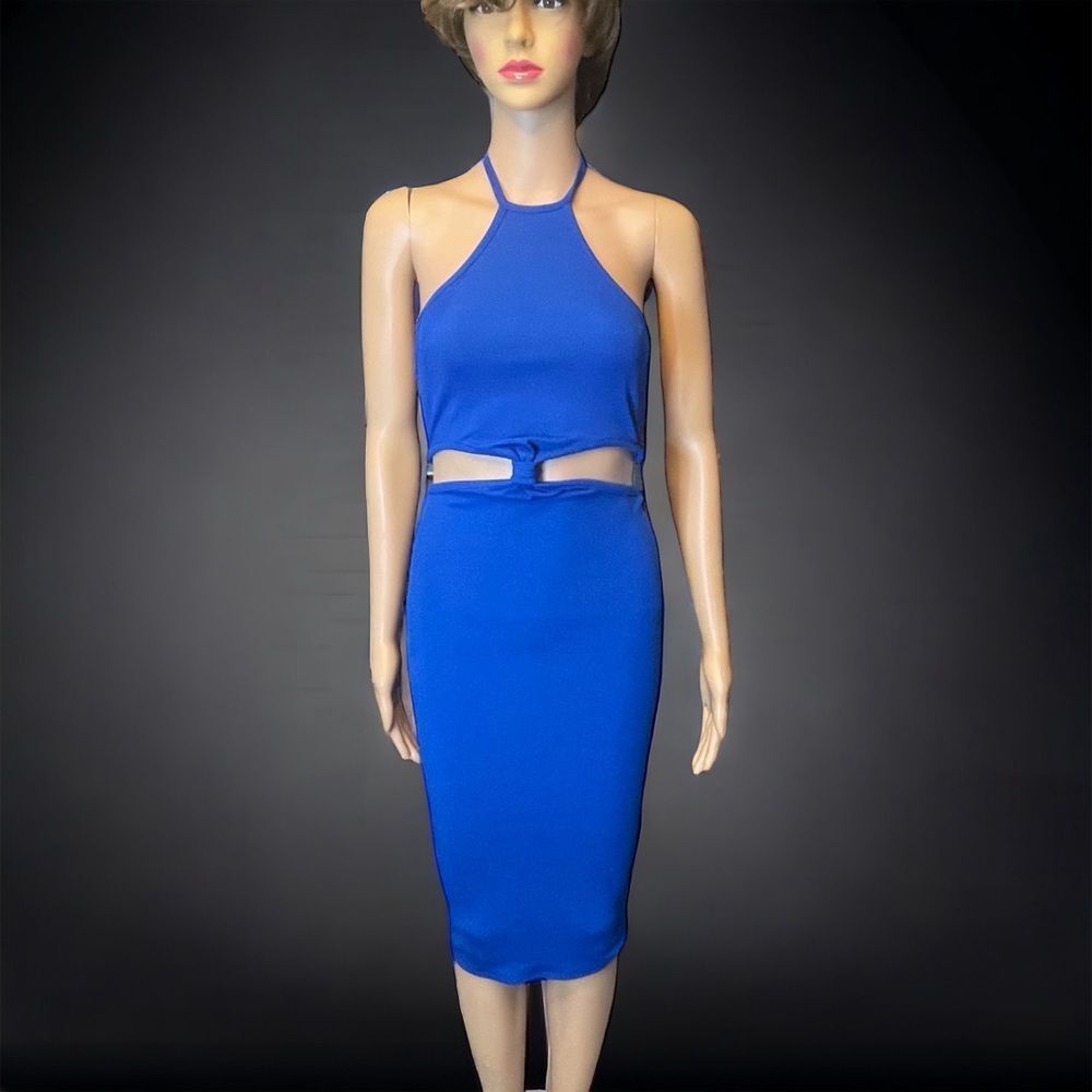 🔴 Almost Famous Blue Halter Bodycon Dress with Cutout Size XS